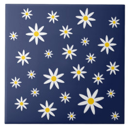 Navy Daisy Ceramic Tile Tegeltje