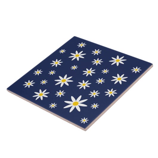 Navy Daisy Ceramic Tile Tegeltje (Zijkant)