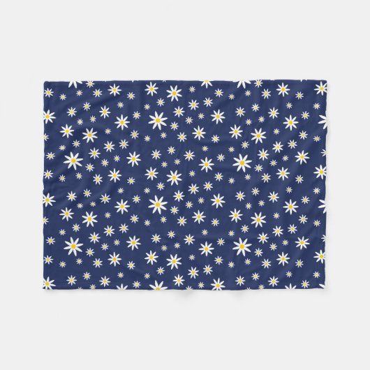 Navy Daisy Fleece Blanket Deken (Voorkant (Horizontaal))