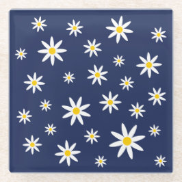 Navy Daisy Glass Onderzetter