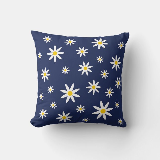 Navy Daisy Pillow Kussen (Voorkant)