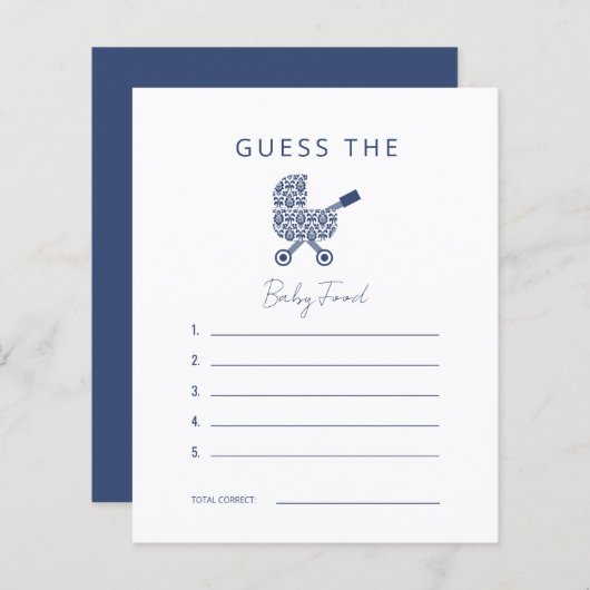 Navy Damask Baby shower raadt de Baby Food Invita (Voorkant / Achterkant)