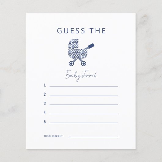 Navy Damask Baby shower raadt de Baby Food Invita (Voorkant)