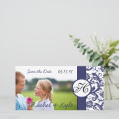 Navy Damask bewaart de datum Save The Date (Staand voorkant)