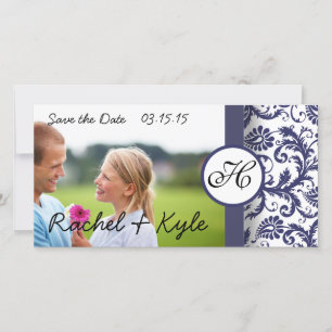 Navy Damask bewaart de datum Save The Date