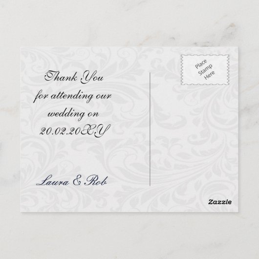 Navy damask FAUX lint diamante gesp Huwelijk Briefkaart (Achterkant)