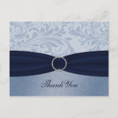 Navy damask FAUX lint diamante gesp Huwelijk Briefkaart (Voorkant)