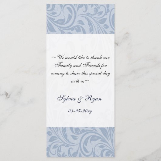 Navy damask FAUX lint diamante gesp Huwelijk Menu (Achterkant)