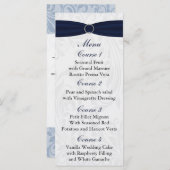 Navy damask FAUX lint diamante gesp Huwelijk Menu (Voorkant / Achterkant)