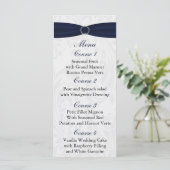 Navy damask FAUX lint diamante gesp Huwelijk Menu (Staand voorkant)