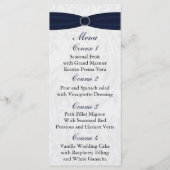 Navy damask FAUX lint diamante gesp Huwelijk Menu (Voorkant)