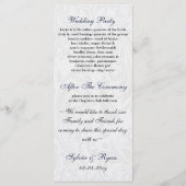 Navy damask FAUX lint diamante gesp Huwelijk Programmakaart (Achterkant)