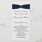 Navy damask FAUX lint diamante gesp Huwelijk Programmakaart (Voorkant)
