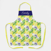 Navy Damask met gele citroenen patroon Schort (Voorkant)