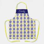 Navy Damask met gele citroenen patroon Schort (Voorkant)