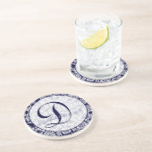Navy Damask Monogram Bruiloft Jubileum Onderzetter (Zijkant)