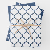 Navy Damask Moroccan Pattern Inpakpapier Vel (In situ)