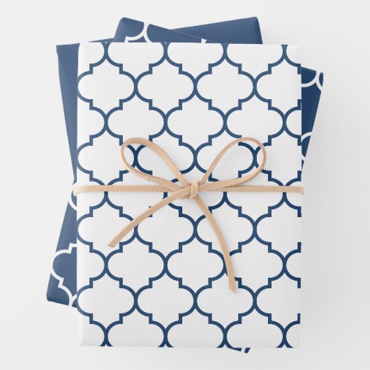 Navy Damask Moroccan Pattern Inpakpapier Vel (In situ)