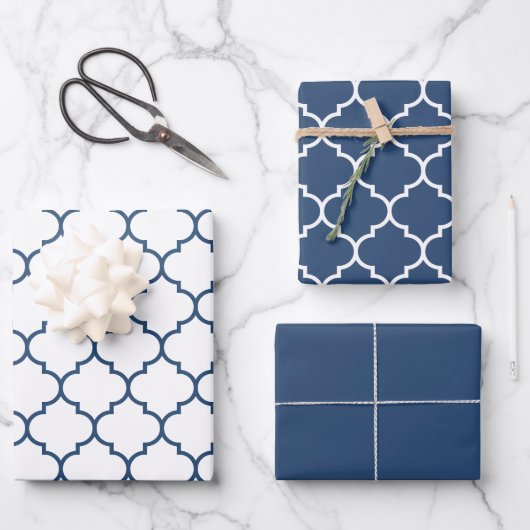 Navy Damask Moroccan Pattern Inpakpapier Vel (Voorkant)