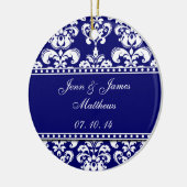 Navy Damask Names Date Wedding Ornaments Keramisch Ornament (Links)