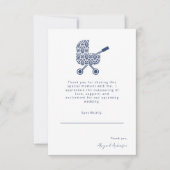 Navy Damask Pram Baby shower Bedankkaart (Voorkant)
