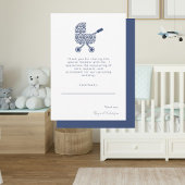 Navy Damask Pram Baby shower Bedankkaart