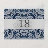 Navy Damask Silver Metal Table Number Briefkaart (Achterkant)