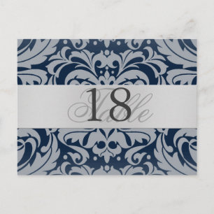 Navy Damask Silver Metal Table Number Briefkaart