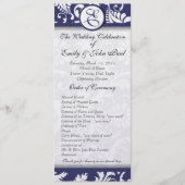Navy Damask Swirls Trouwprogramma Programmakaart (Voorkant)
