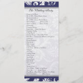 Navy Damask Swirls Trouwprogramma Programmakaart (Achterkant)