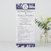 Navy Damask Swirls Trouwprogramma Programmakaart (Staand voorkant)