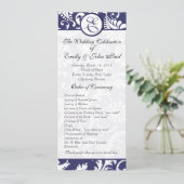 Navy Damask Swirls Trouwprogramma Programmakaart (Staand voorkant)