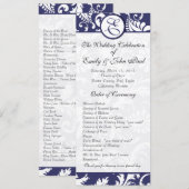 Navy Damask Swirls Trouwprogramma Programmakaart (Voorkant / Achterkant)
