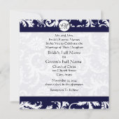 Navy Damask Swirls Wedding Invitation Kaart (Voorkant)
