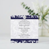 Navy Damask Swirls Wedding Invitation Kaart (Staand voorkant)