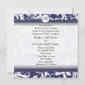 Navy Damask Swirls Wedding Invitation Kaart (Voorkant)