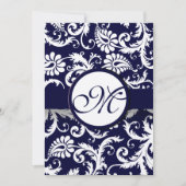 Navy Damask Swirls Wedding Invitation Kaart (Voorkant)