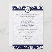 Navy Damask Swirls Wedding Invitation Kaart (Achterkant)