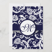 Navy Damask Swirls Wedding Invitation Kaart (Voorkant)