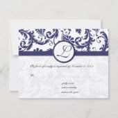Navy Damask Swirls Wedding Invitation RSVP Kaartje (Achterkant)