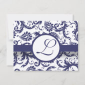 Navy Damask Swirls Wedding Reception Card Kaart (Voorkant)