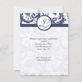 Navy Damask Swirls Wedding Reception Card Kaart (Achterkant)