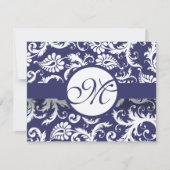 Navy Damask Swirls Wedding Response Card RSVP (Voorkant)