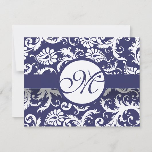 Navy Damask Swirls Wedding Response Card RSVP (Voorkant)