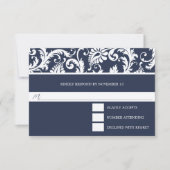 Navy Damask Swirls Wedding Response Card RSVP (Voorkant)