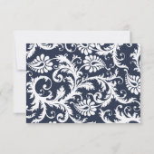 Navy Damask Swirls Wedding Response Card RSVP (Achterkant)