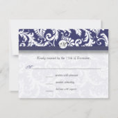 Navy Damask Swirls Wedding Response Card RSVP Kaartje (Achterkant)