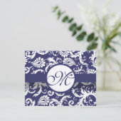 Navy Damask Swirls Wedding Response Card RSVP Kaartje (Staand voorkant)
