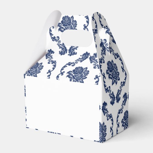 Navy Damask Wedding Welcome Favor Box Bedankdoosjes (Achterkant)
