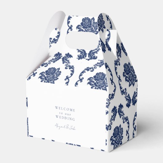 Navy Damask Wedding Welcome Favor Box Bedankdoosjes (Voorkant Zijde)